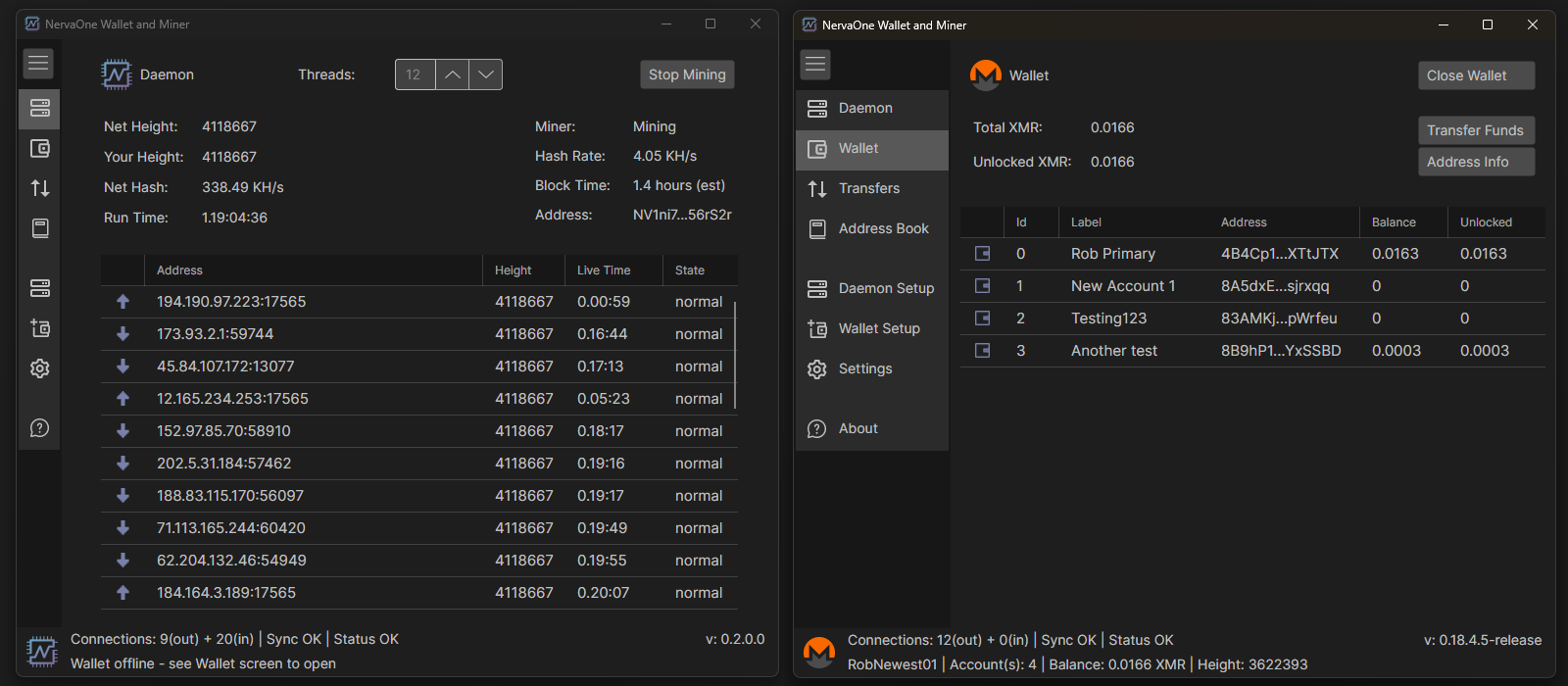 NervaOne Wallet and Miner