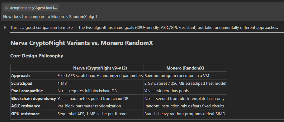 Nerva to Monero algo comparison
