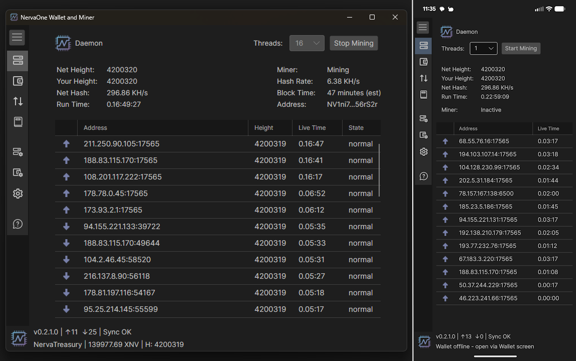 NervaOne wallet and miner v1.0.0 release